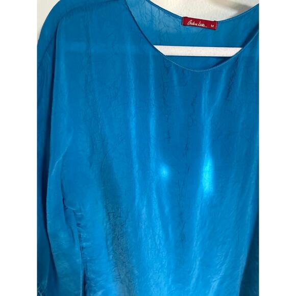 Barbara Lesser Women's Flowy Cupra Rayon Blouse Cover Up Neon Blue Size Medium - Picture 4 of 8